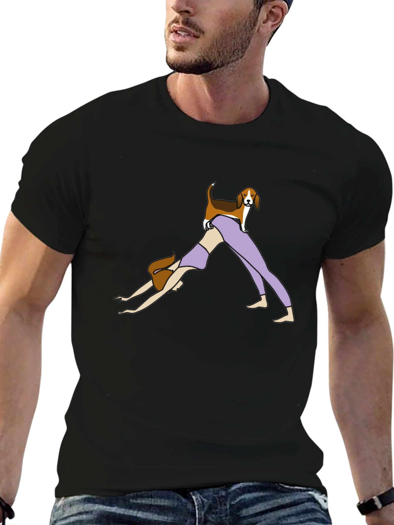 Yoga Dog Graphic Tee - Black Cotton Shirt