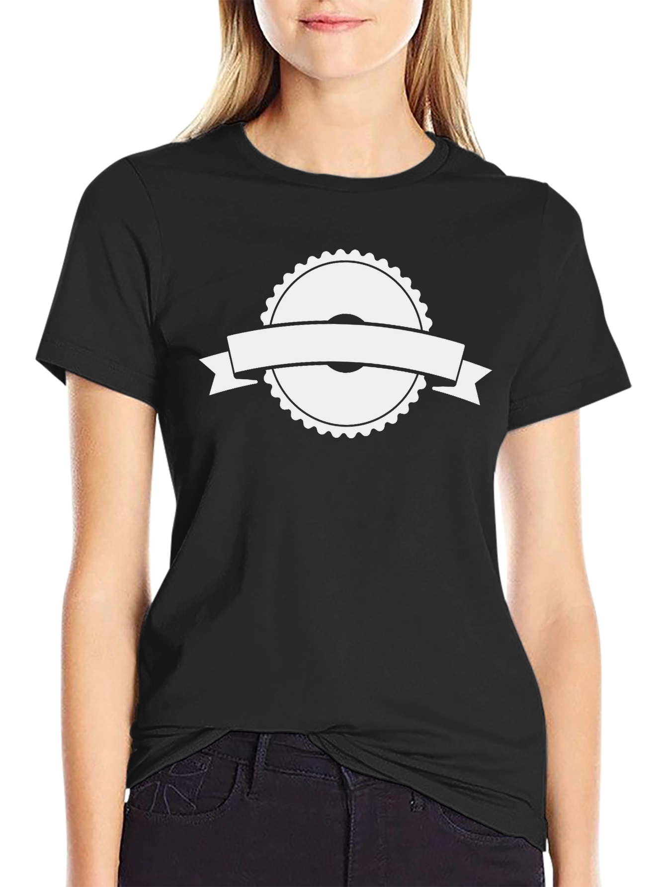 Black T-Shirt with White Ribbon Graphic