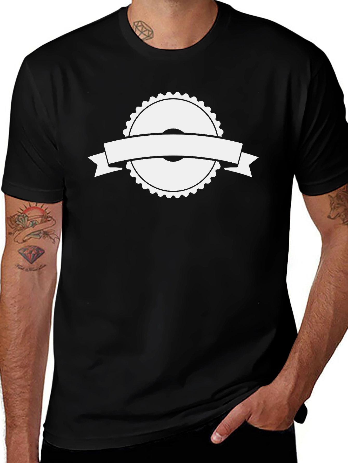 Black T-Shirt with White Ribbon Graphic