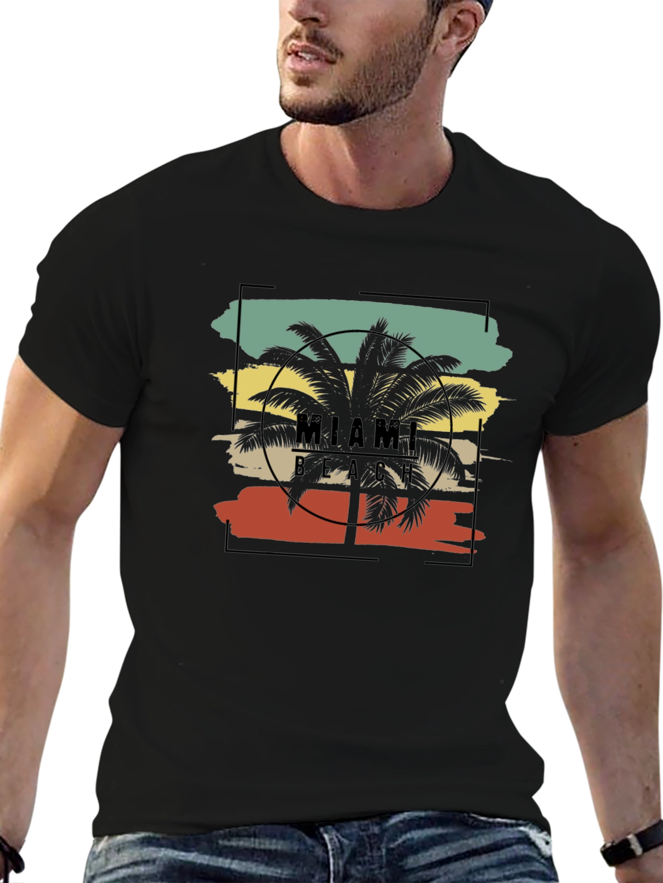 Miami Beach Palm Tree Black T-Shirt
