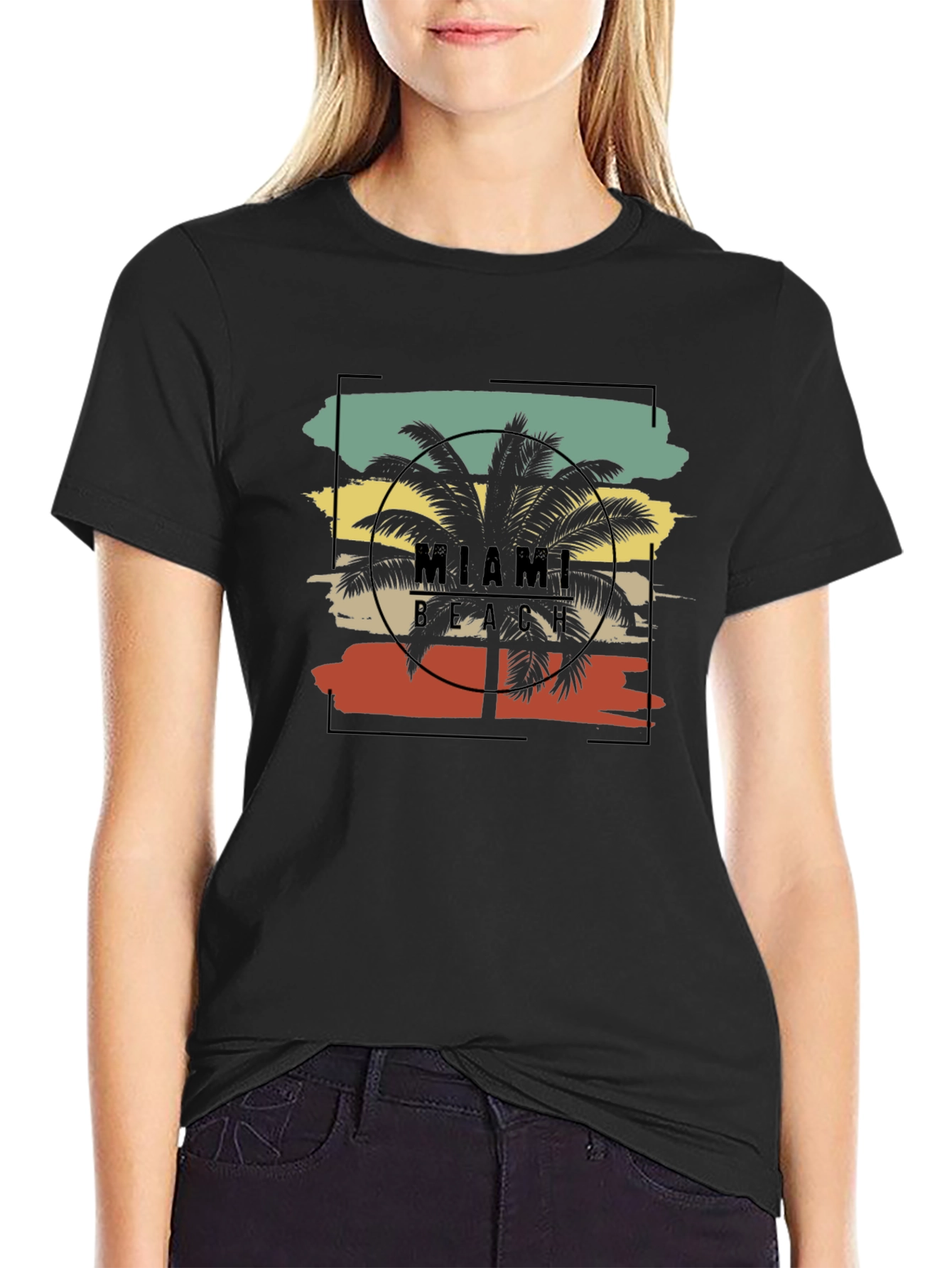Miami Beach Palm Tree Black T-Shirt