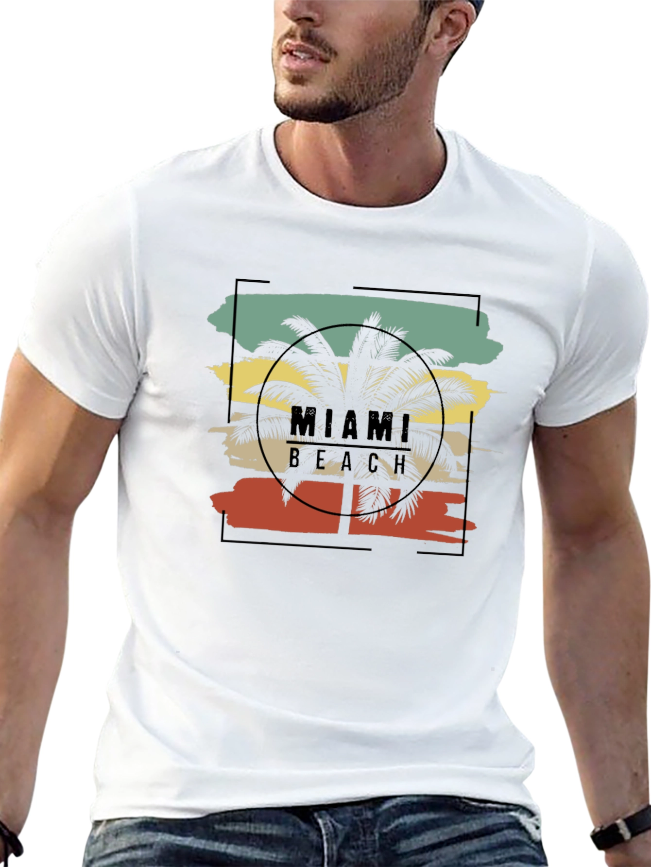 Miami Beach Palm Tree Black T-Shirt