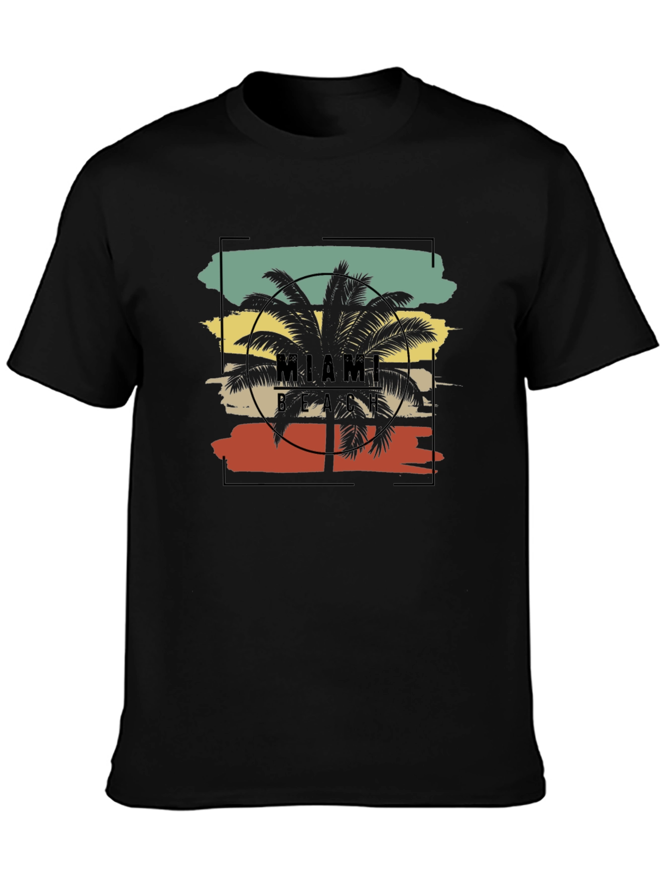 Miami Beach Palm Tree Black T-Shirt