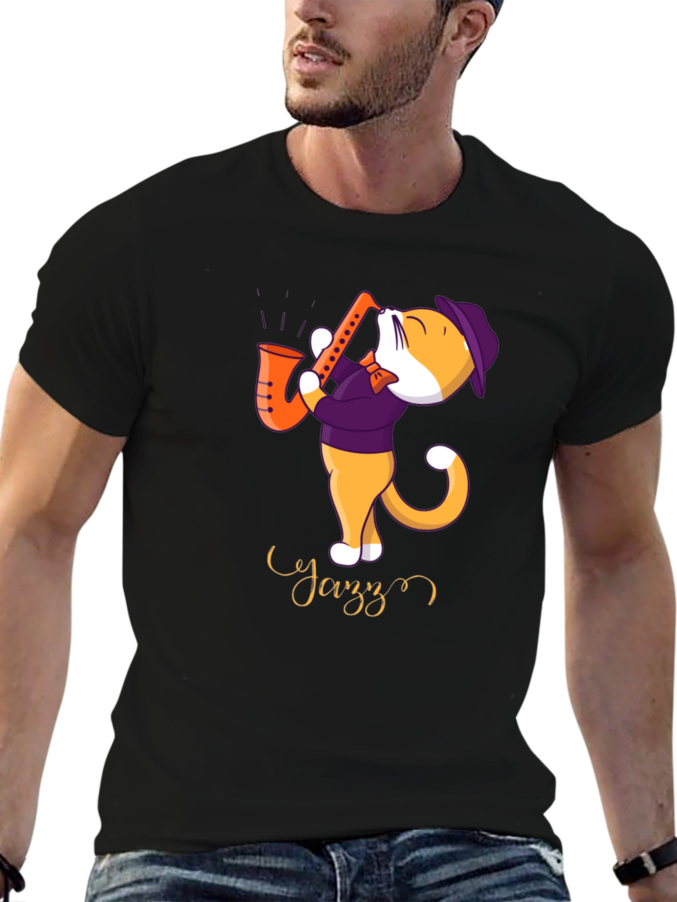 Jazz Cat T-Shirt - Cool Cat Playing Saxophone