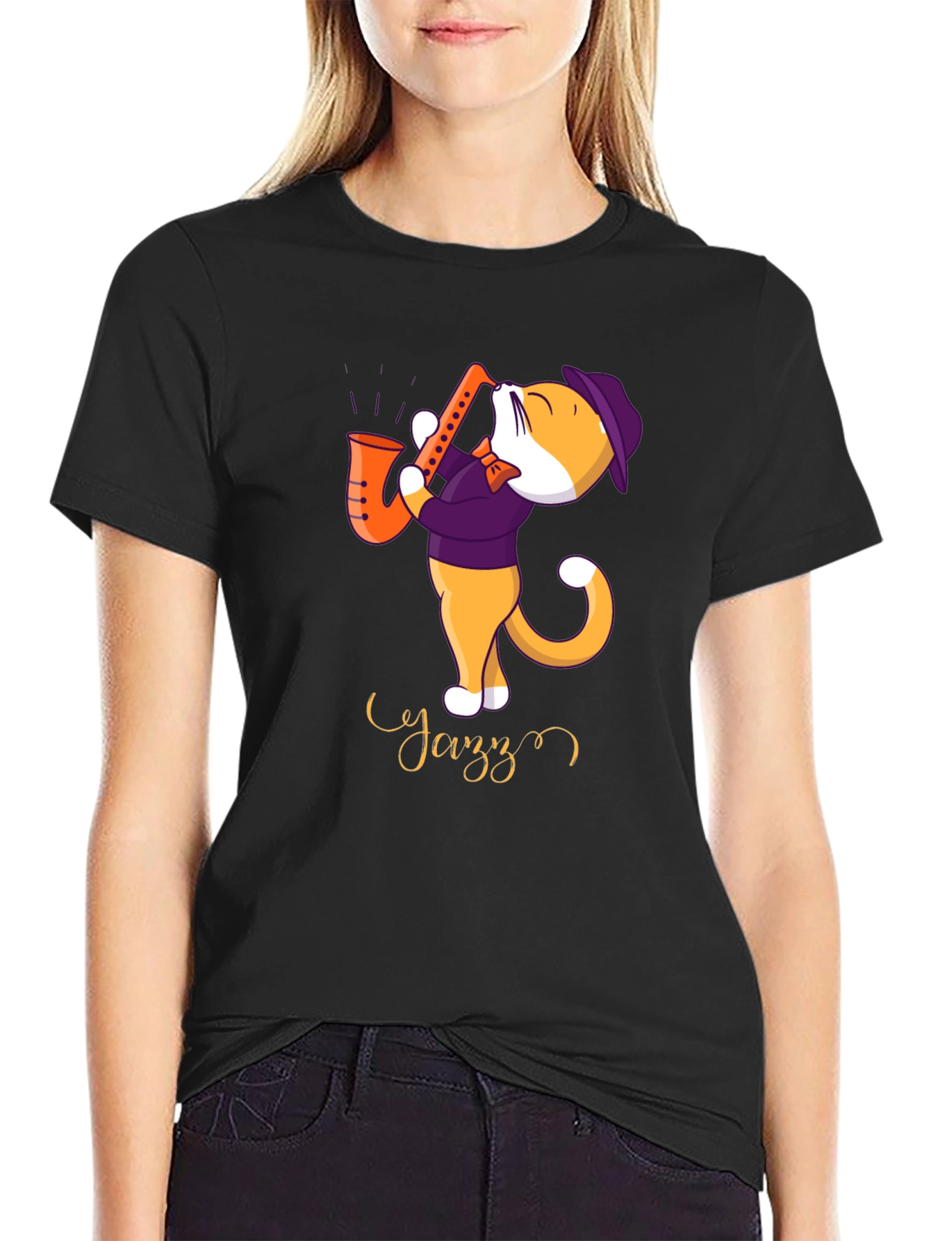 Jazz Cat T-Shirt - Cool Cat Playing Saxophone