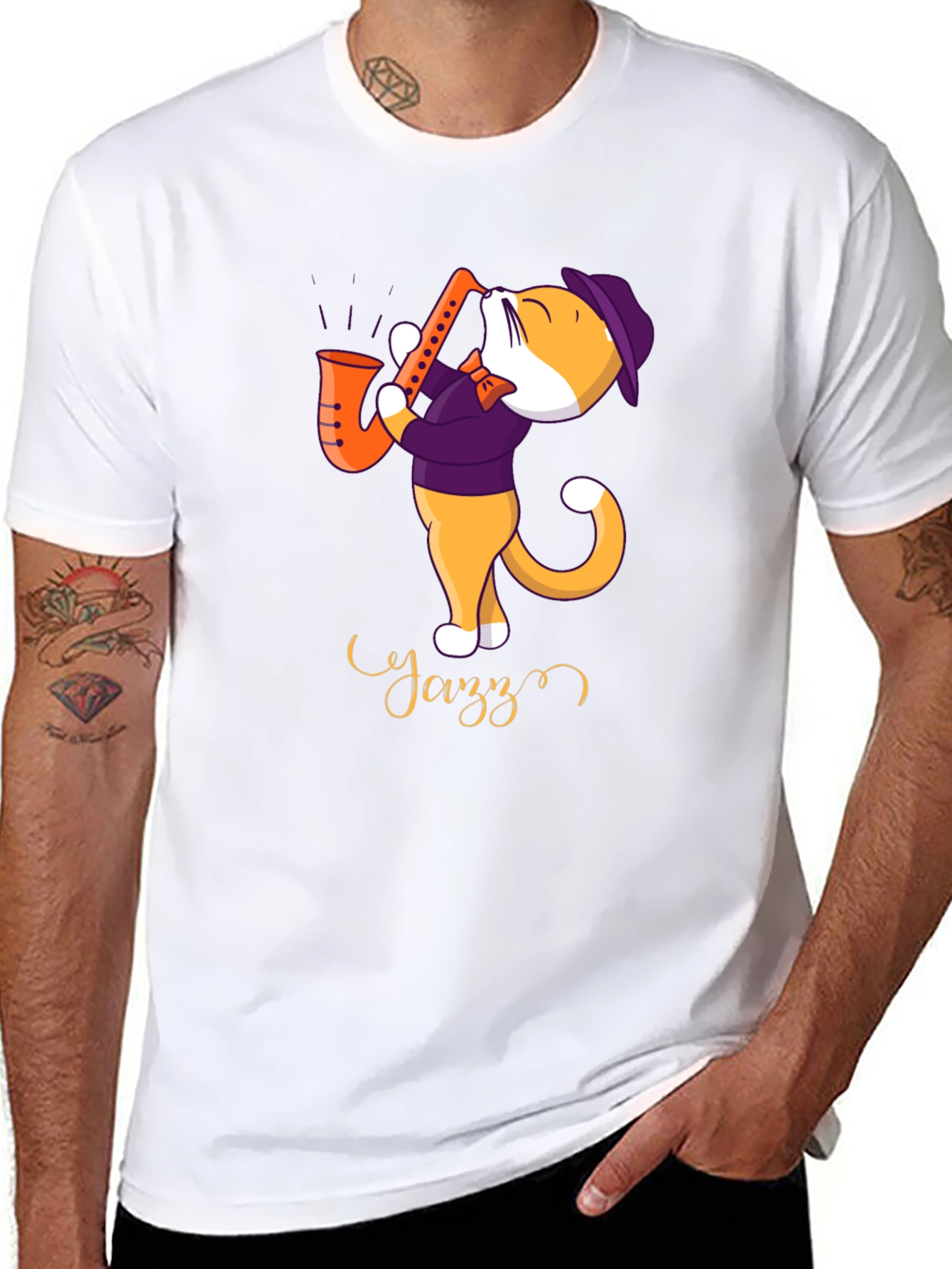 Jazz Cat T-Shirt - Cool Cat Playing Saxophone