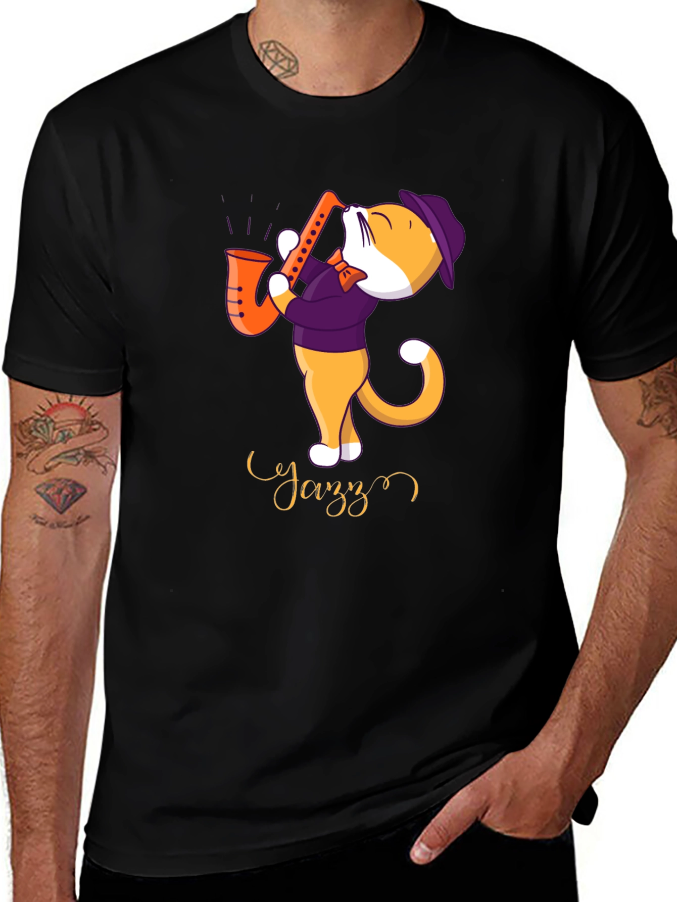 Jazz Cat T-Shirt - Cool Cat Playing Saxophone