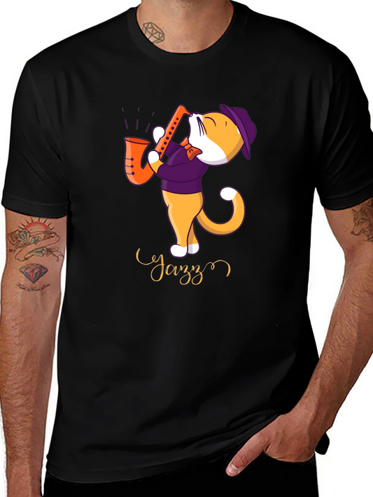 Jazz Cat T-Shirt - Cool Cat Playing Saxophone