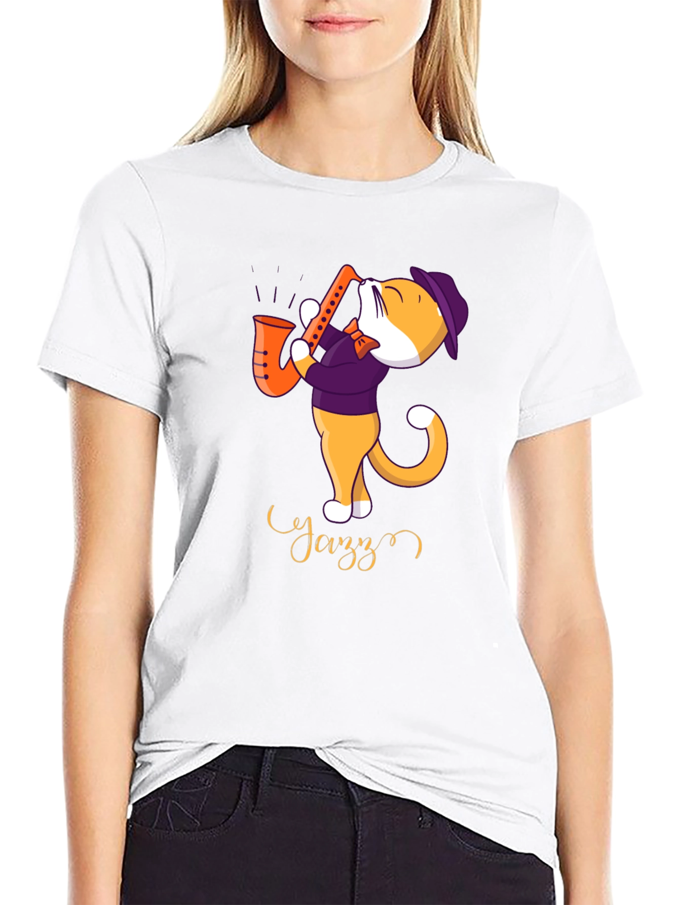 Jazz Cat T-Shirt - Cool Cat Playing Saxophone