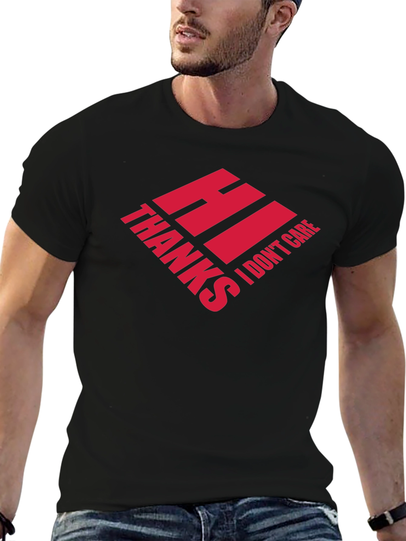 Hi Thanks I Dont Care Graphic Tee - Black