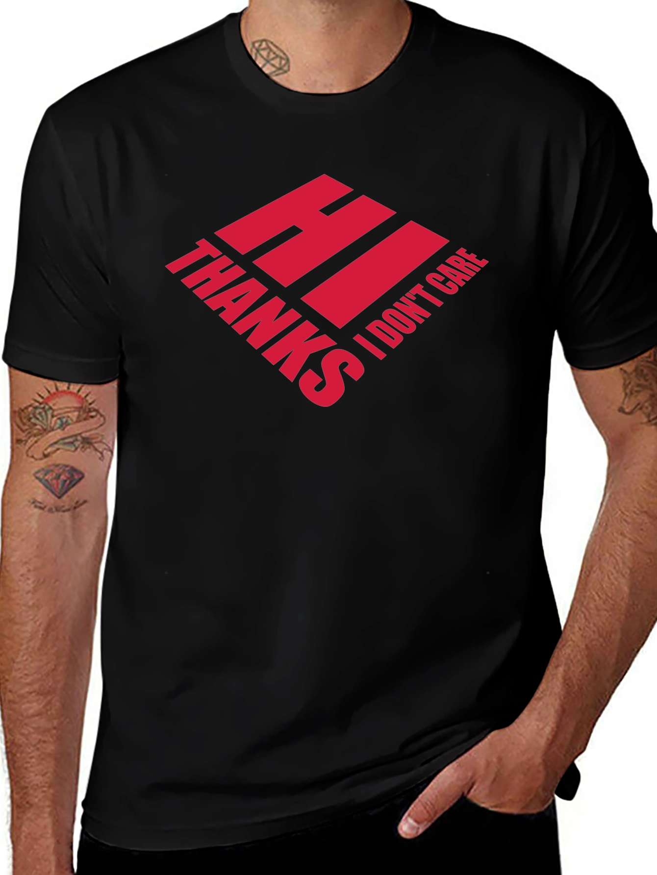 Hi Thanks I Dont Care Graphic Tee - Black