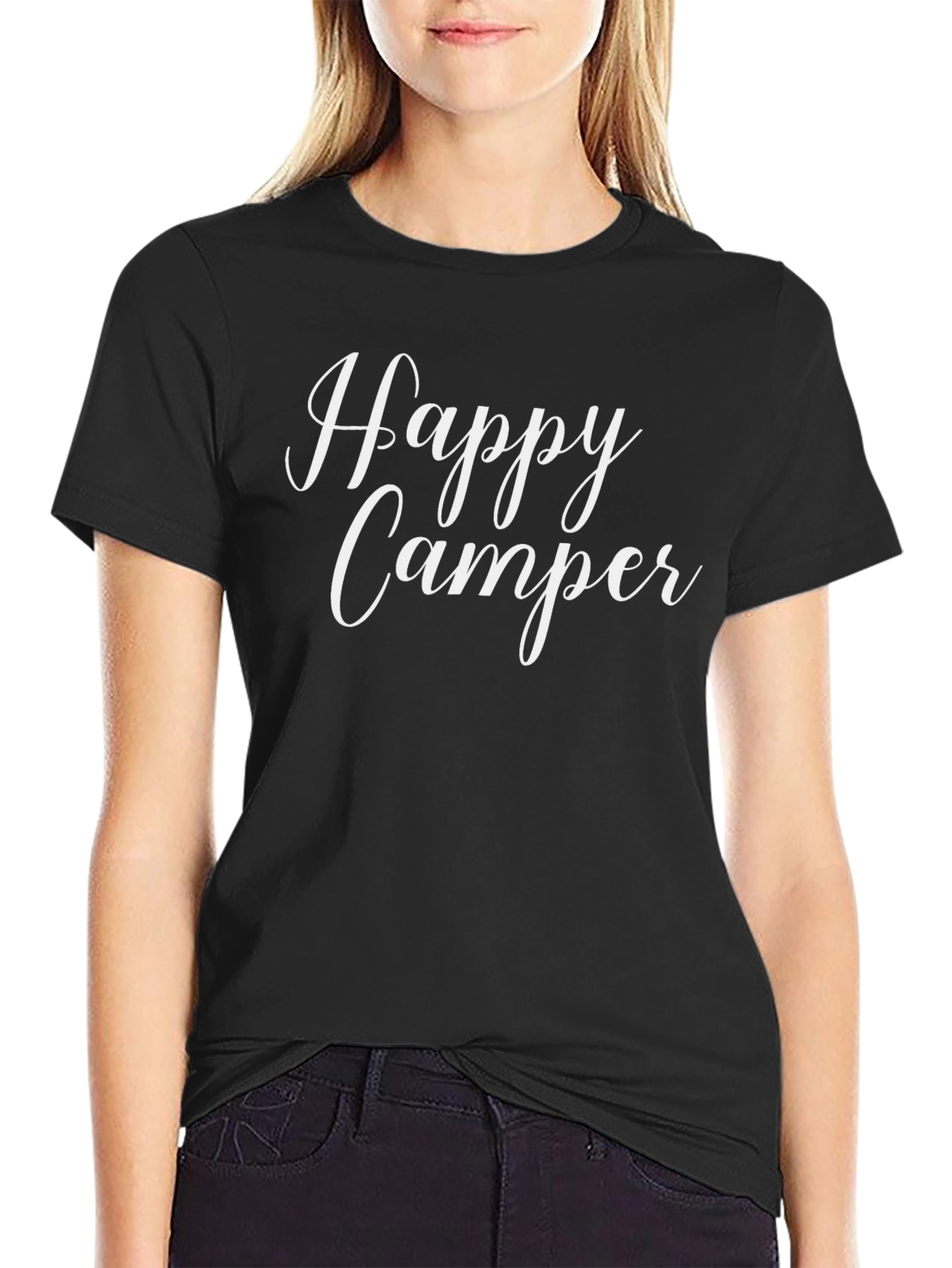 Happy Camper Graphic Tee - Black Cotton T-Shirt