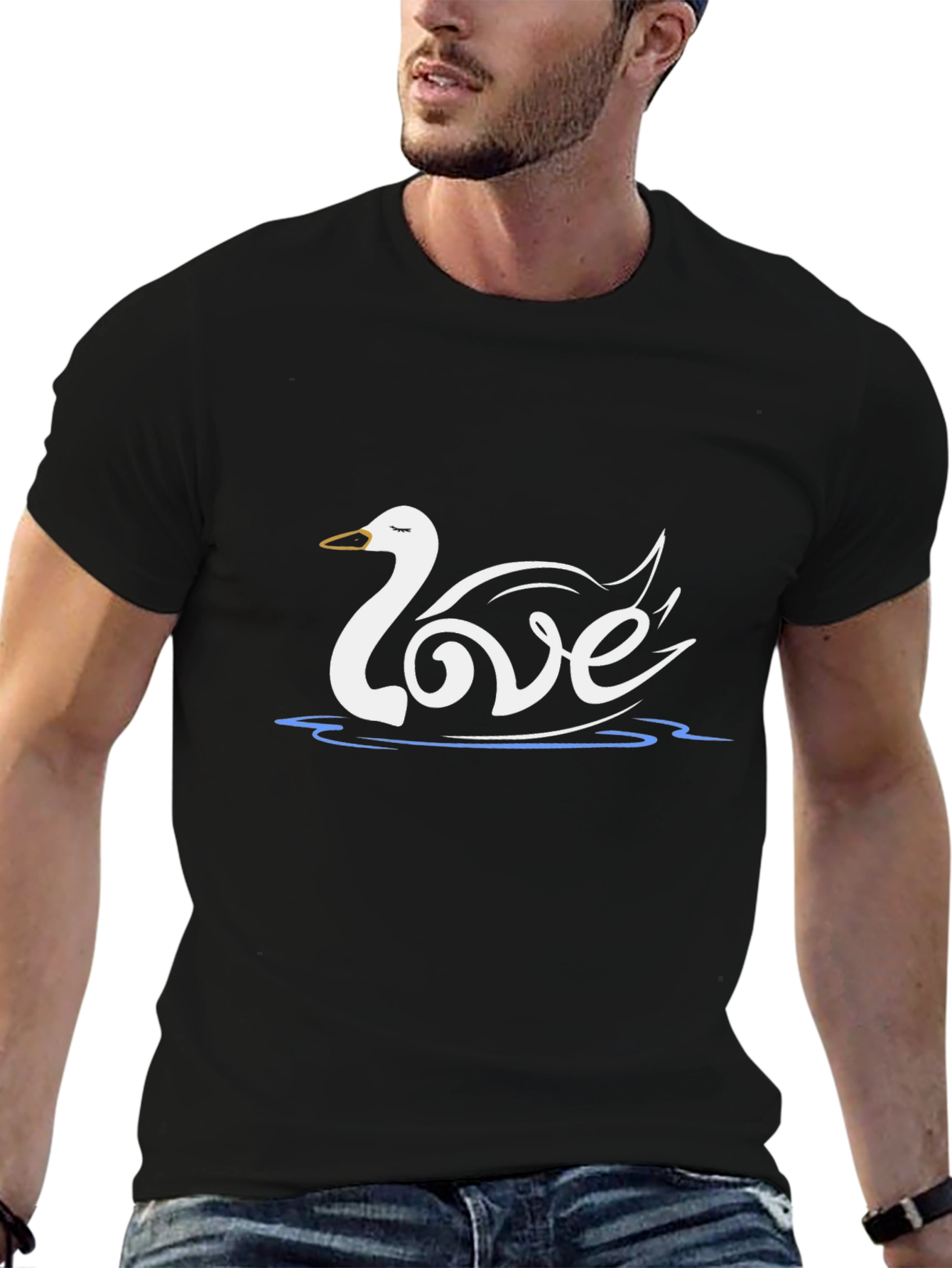 Love Swan Graphic Tee - Stylish Black T-Shirt