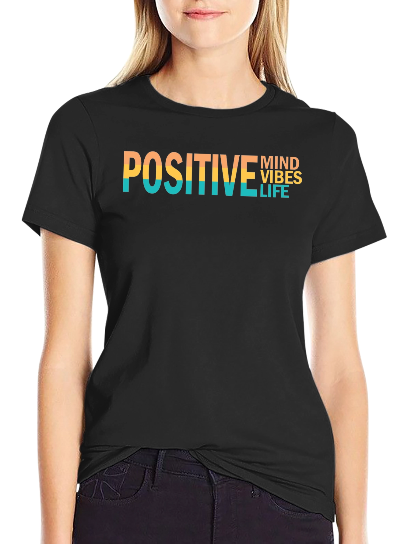 Positive Vibes Graphic Tee - Black Cotton T-Shirt