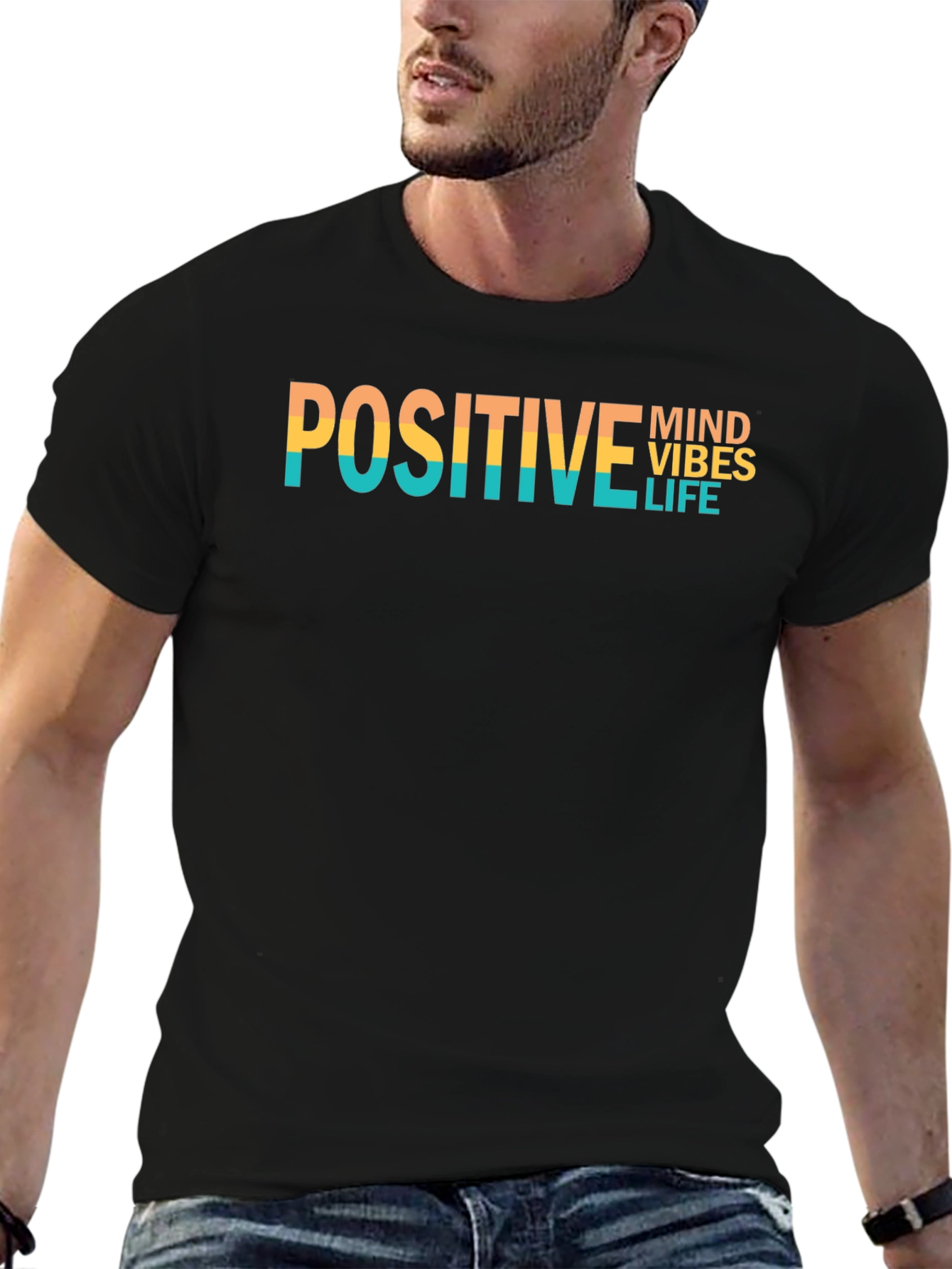 Positive Vibes Graphic Tee - Black Cotton T-Shirt
