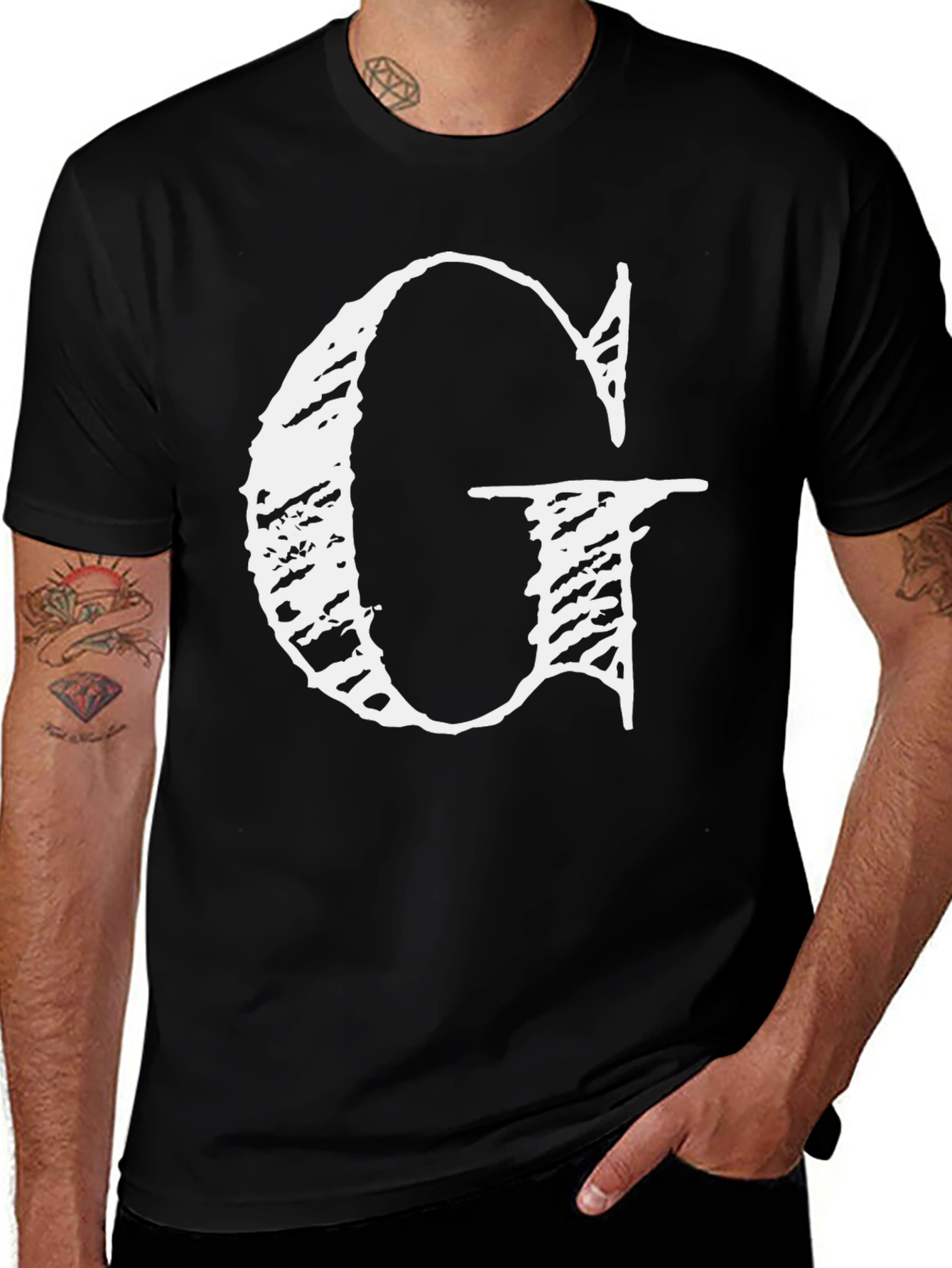 Letter G Graphic T-Shirt - Stylish Mens Black Tee