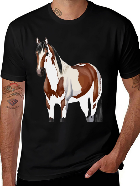 Horse Graphic Tee - Black Crew Neck Casual T-Shirt