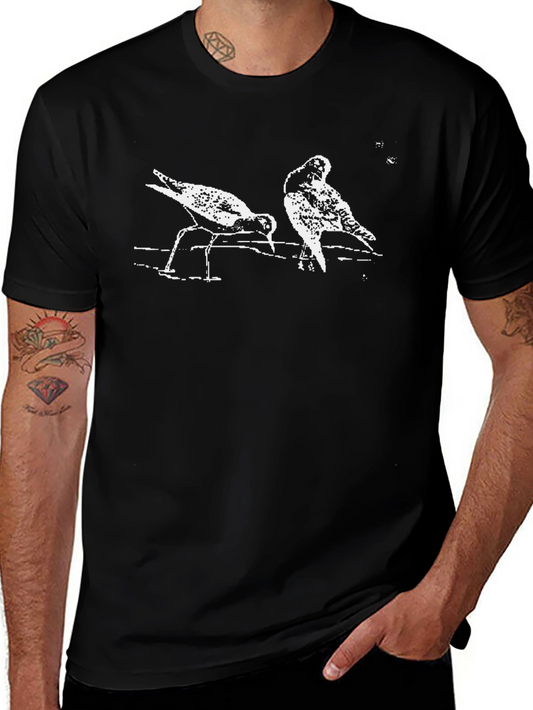 Black T-Shirt with Two White Birds Design