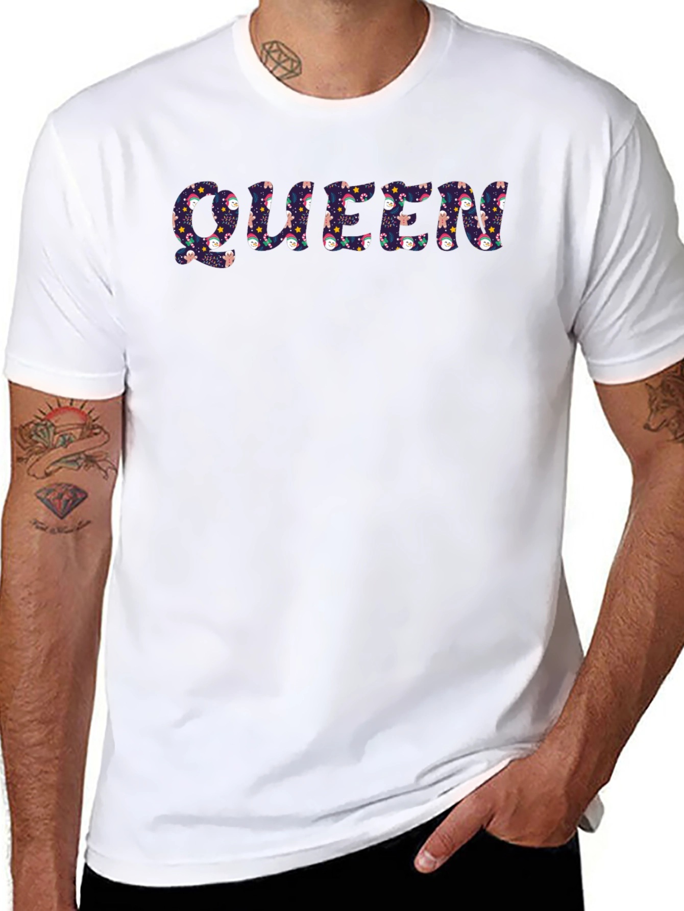 Queen Winter Pattern Mens Black T-Shirt