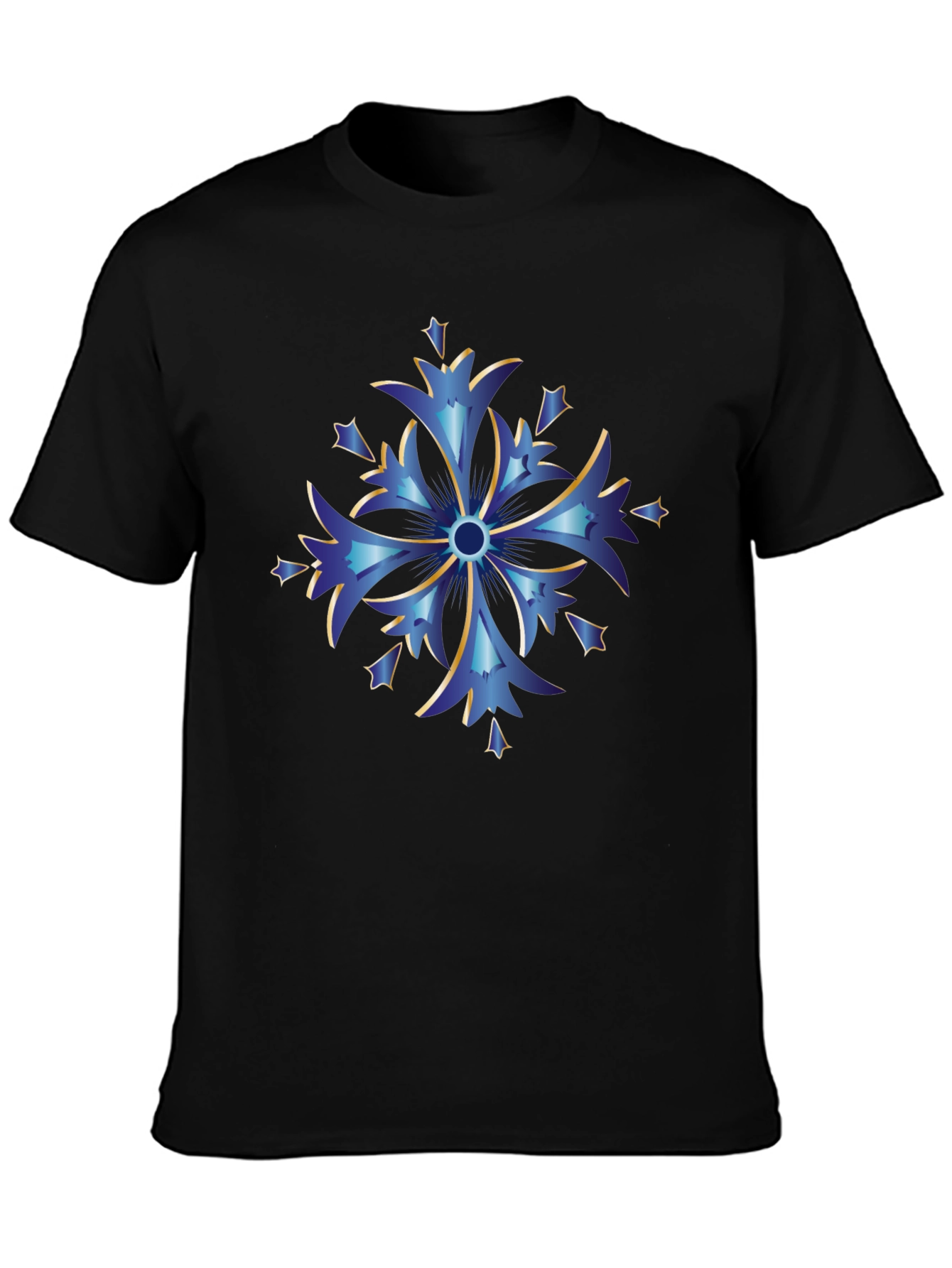 Blue Snowflake Graphic Tee - Stylish Mens Black T-Shirt