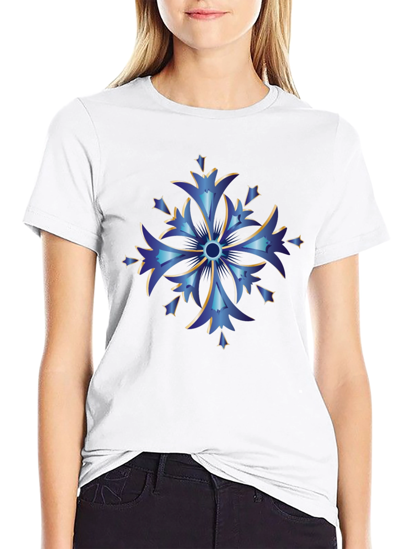 Blue Snowflake Graphic Tee - Stylish Mens Black T-Shirt