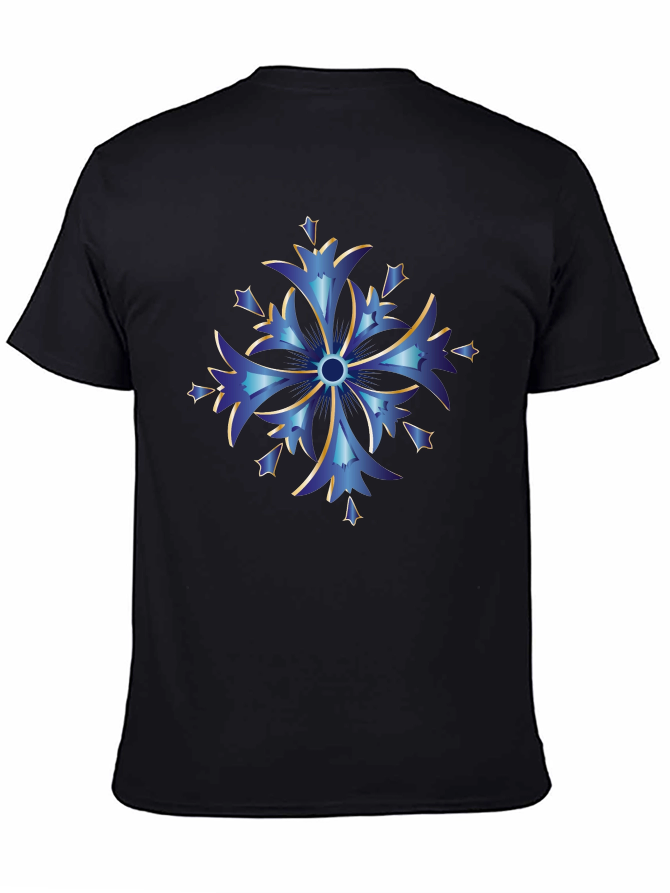 Blue Snowflake Graphic Tee - Stylish Mens Black T-Shirt