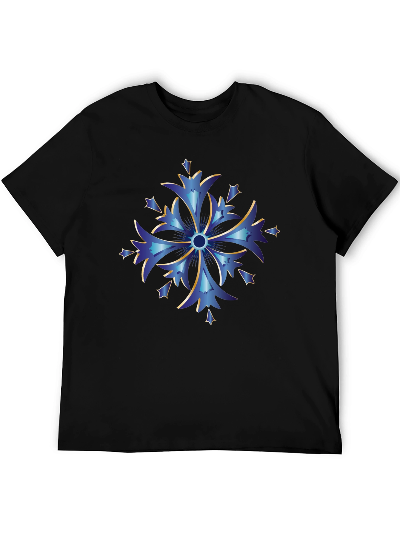 Blue Snowflake Graphic Tee - Stylish Mens Black T-Shirt