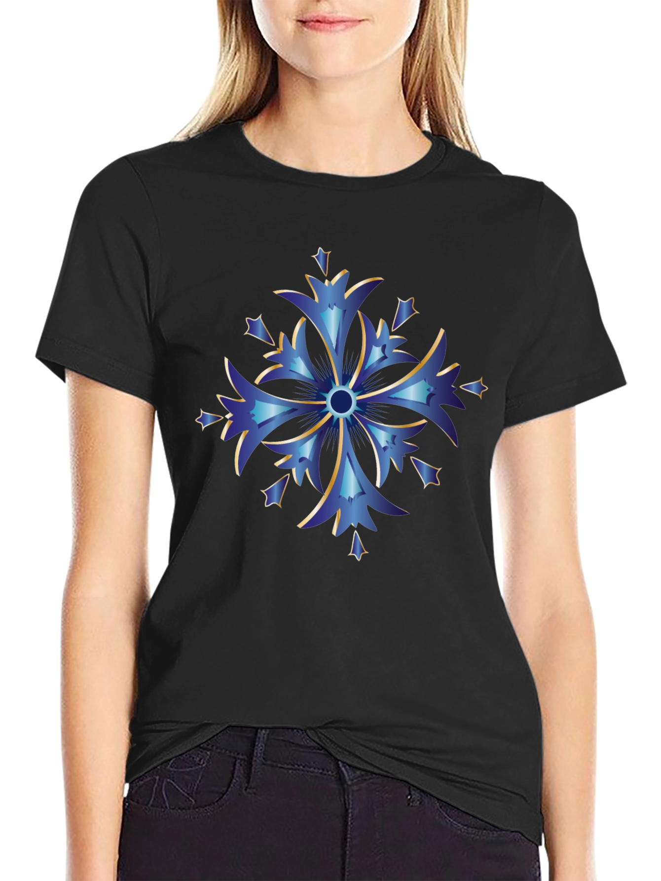 Blue Snowflake Graphic Tee - Stylish Mens Black T-Shirt