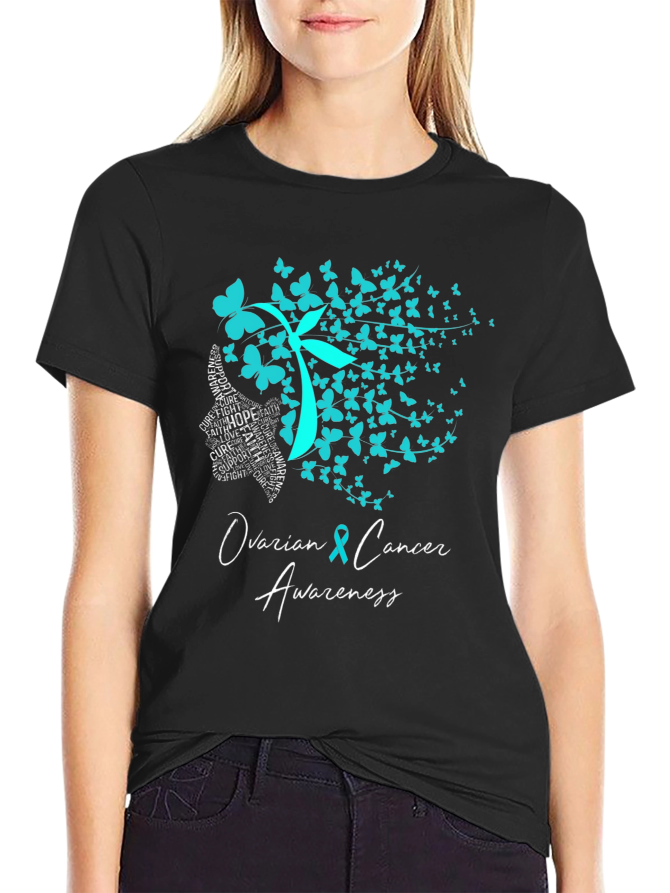 Ovarian Cancer Awareness Butterfly T-Shirt