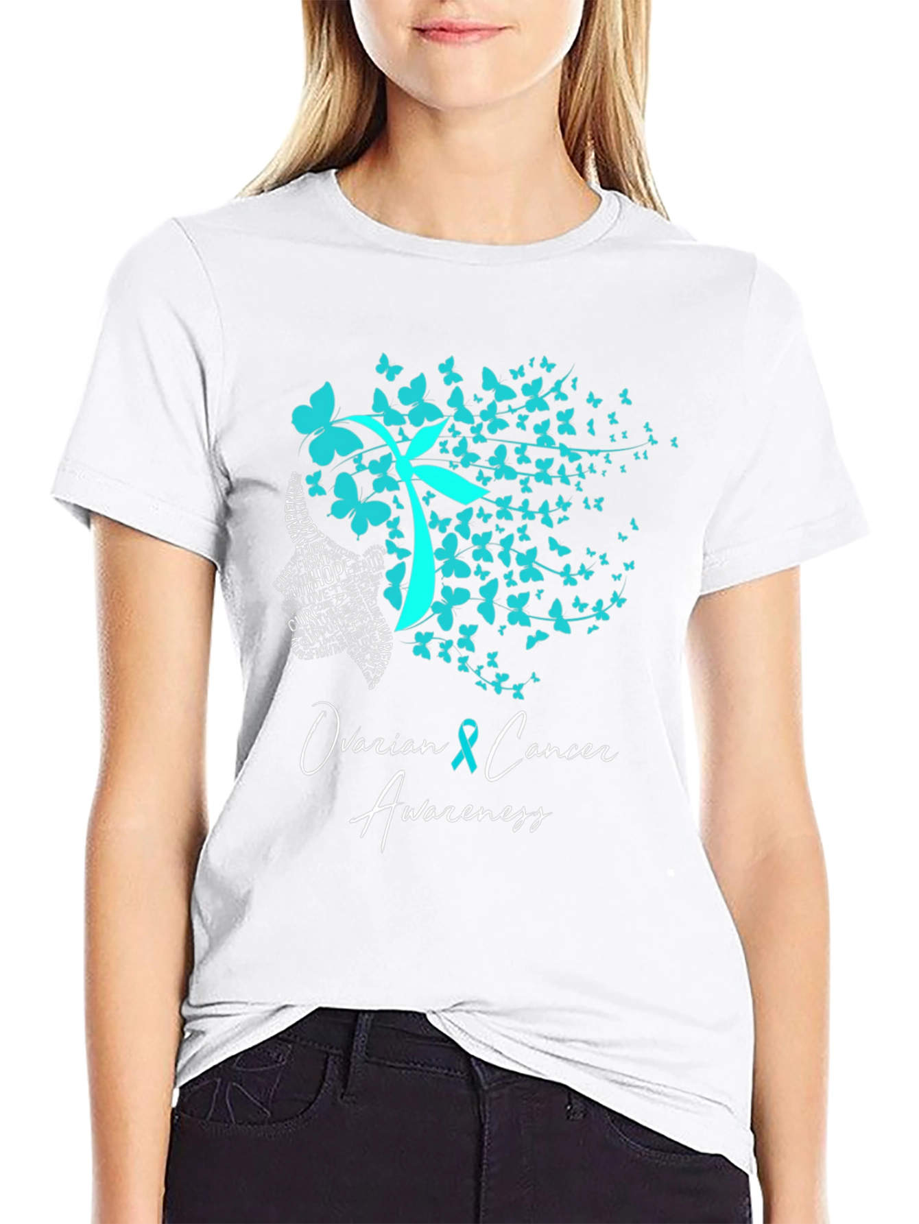 Ovarian Cancer Awareness Butterfly T-Shirt
