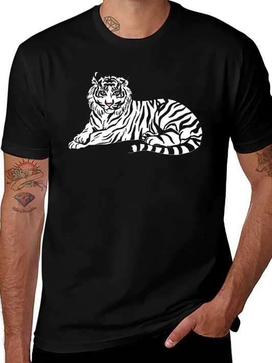 Black T-Shirt with White Tiger Graphic