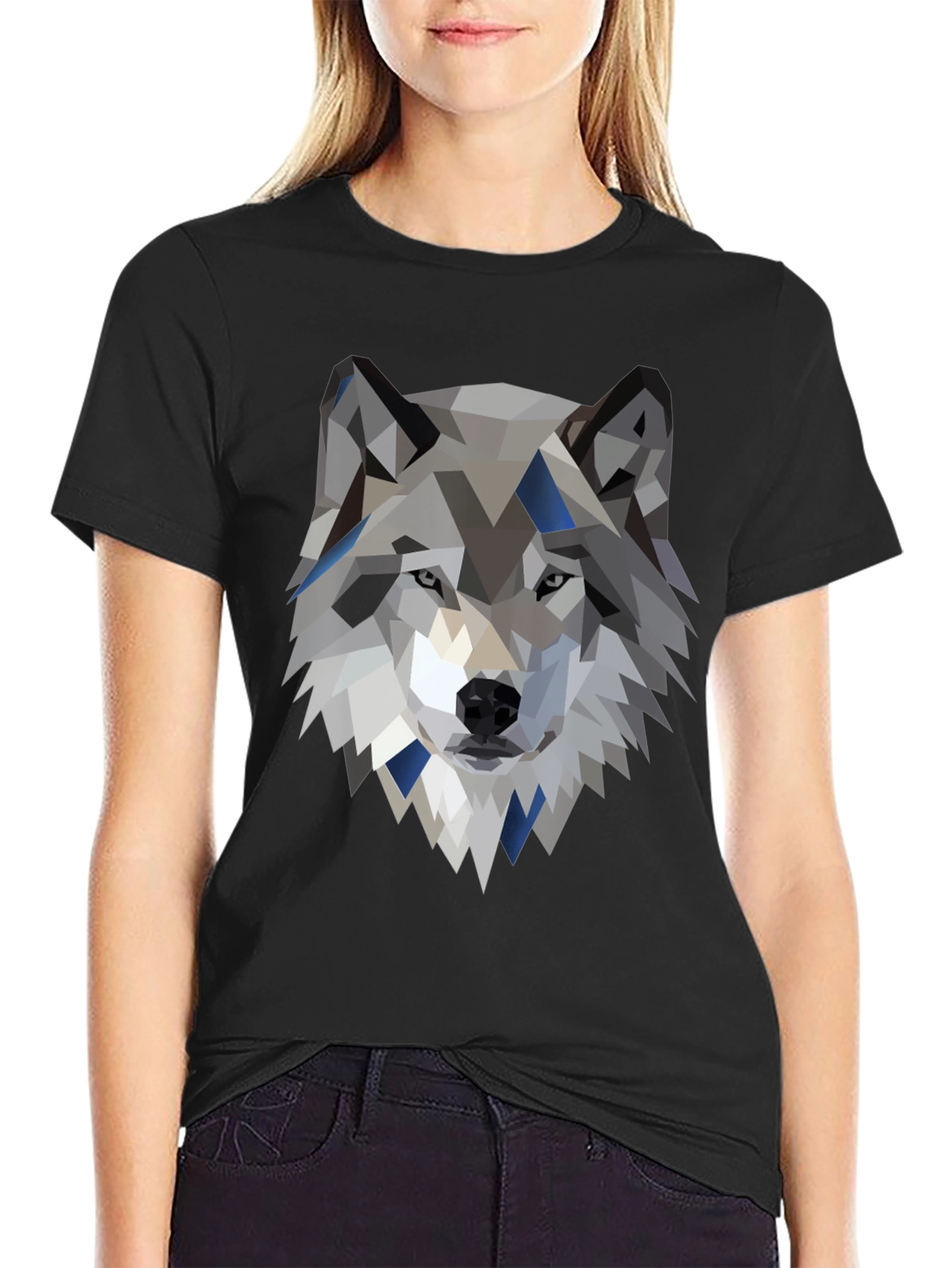Geometric Wolf Graphic Tee - Modern Animal Print Shirt