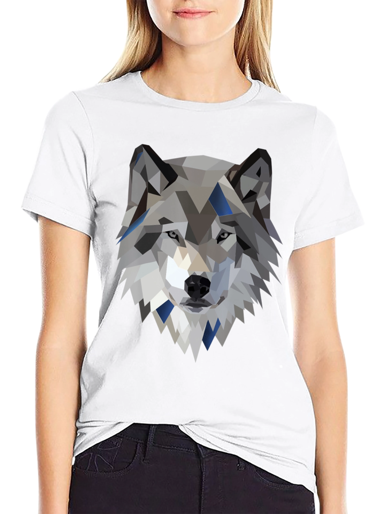 Geometric Wolf Graphic Tee - Modern Animal Print Shirt
