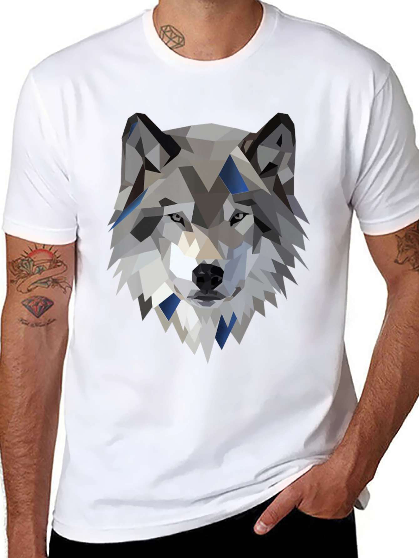 Geometric Wolf Graphic Tee - Modern Animal Print Shirt
