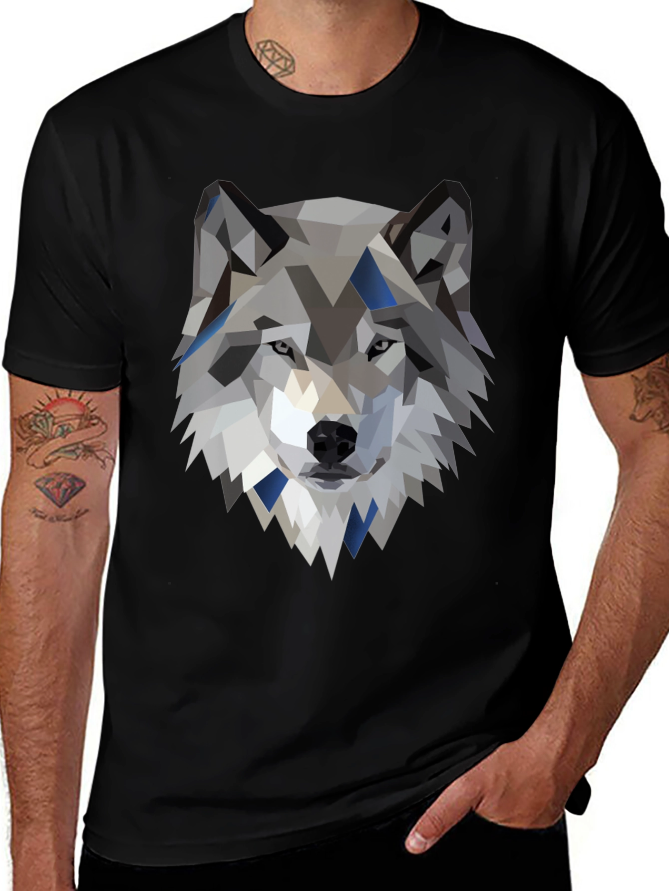 Geometric Wolf Graphic Tee - Modern Animal Print Shirt