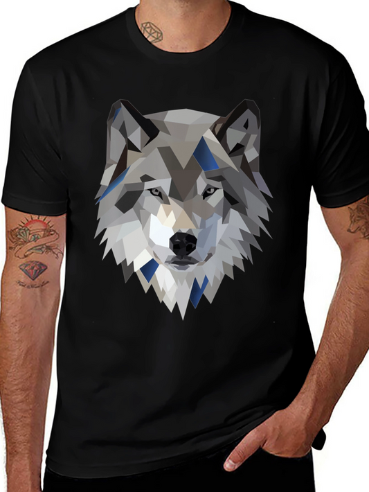 Geometric Wolf Graphic Tee - Modern Animal Print Shirt