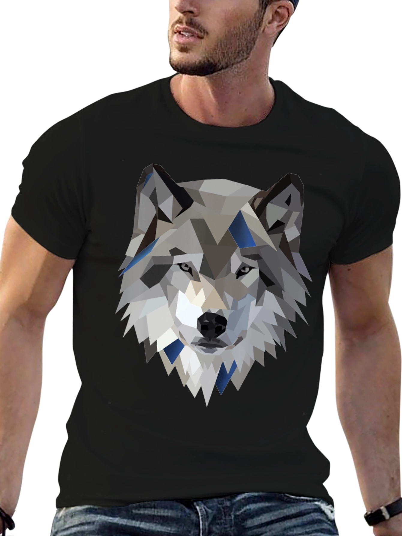 Geometric Wolf Graphic Tee - Modern Animal Print Shirt