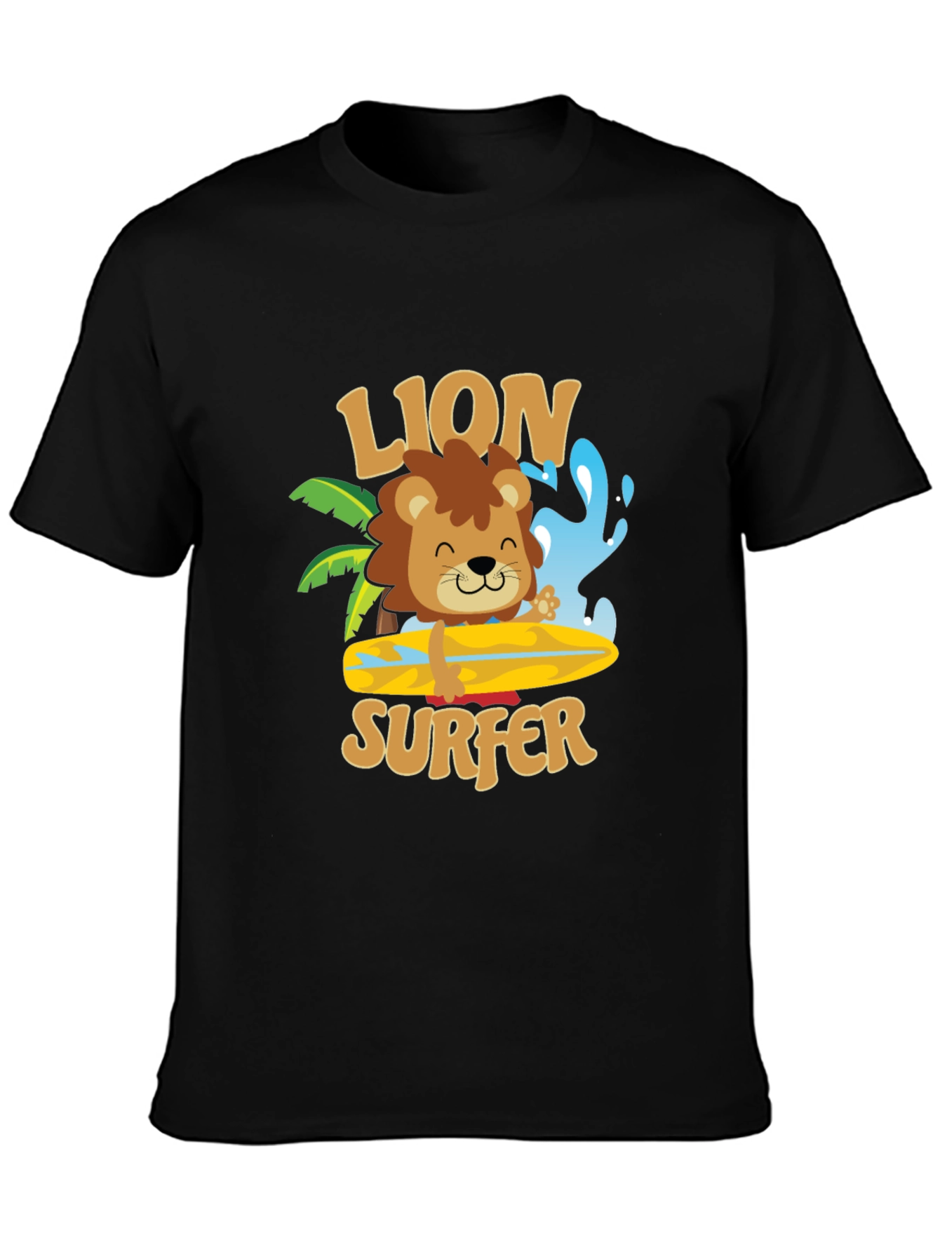 Lion Surfer T-Shirt - Cute Cartoon Design