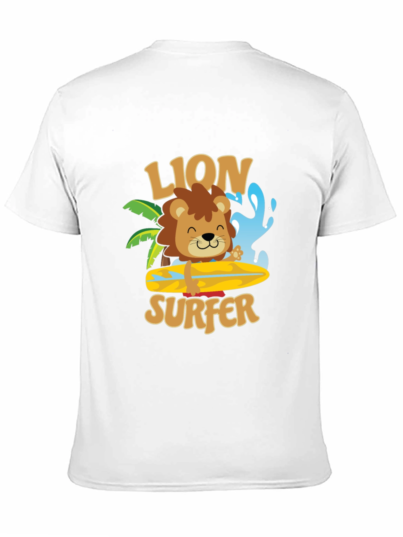 Lion Surfer T-Shirt - Cute Cartoon Design