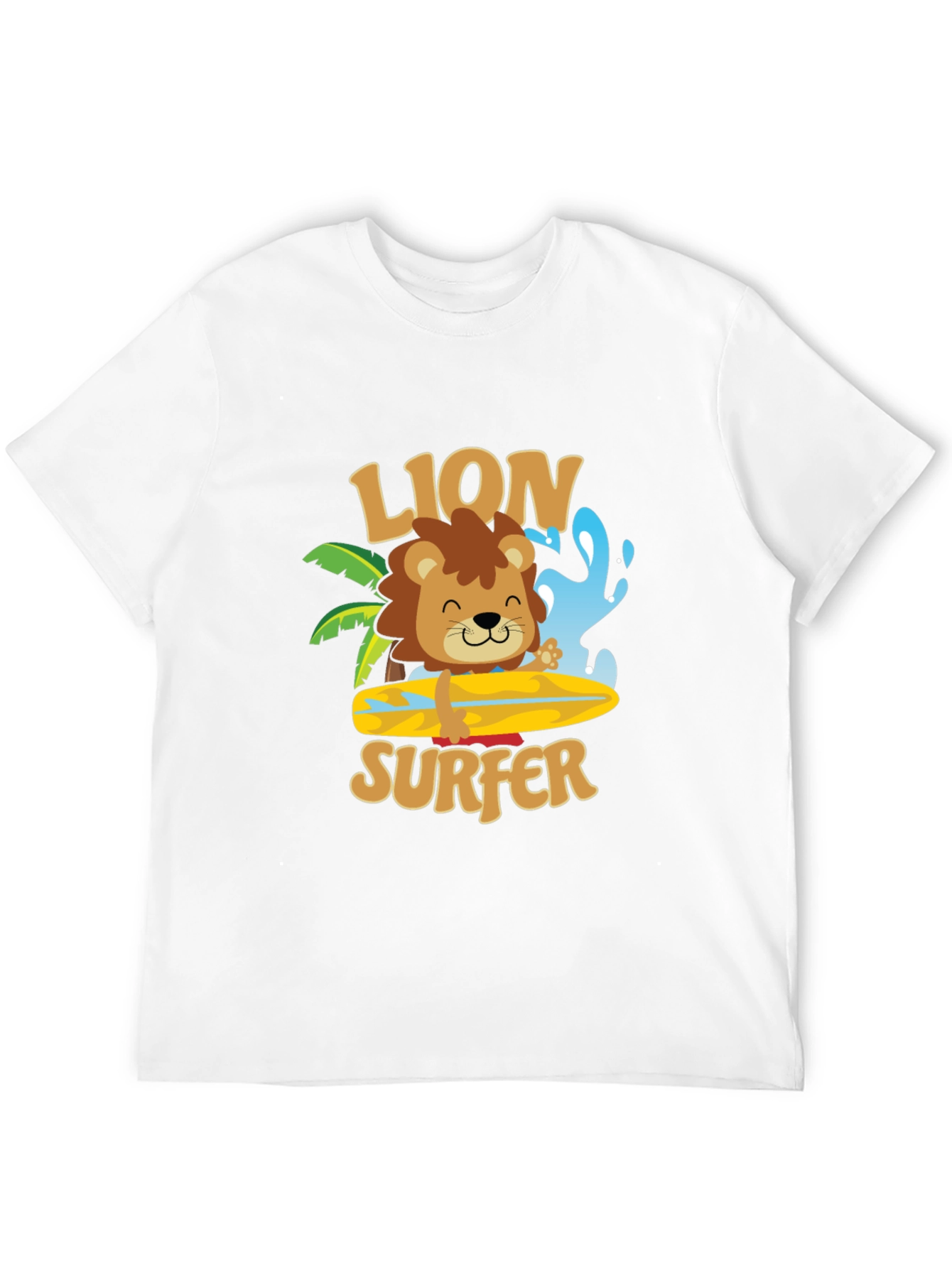 Lion Surfer T-Shirt - Cute Cartoon Design