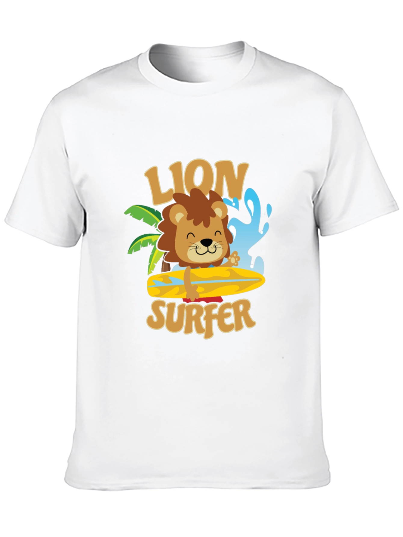 Lion Surfer T-Shirt - Cute Cartoon Design