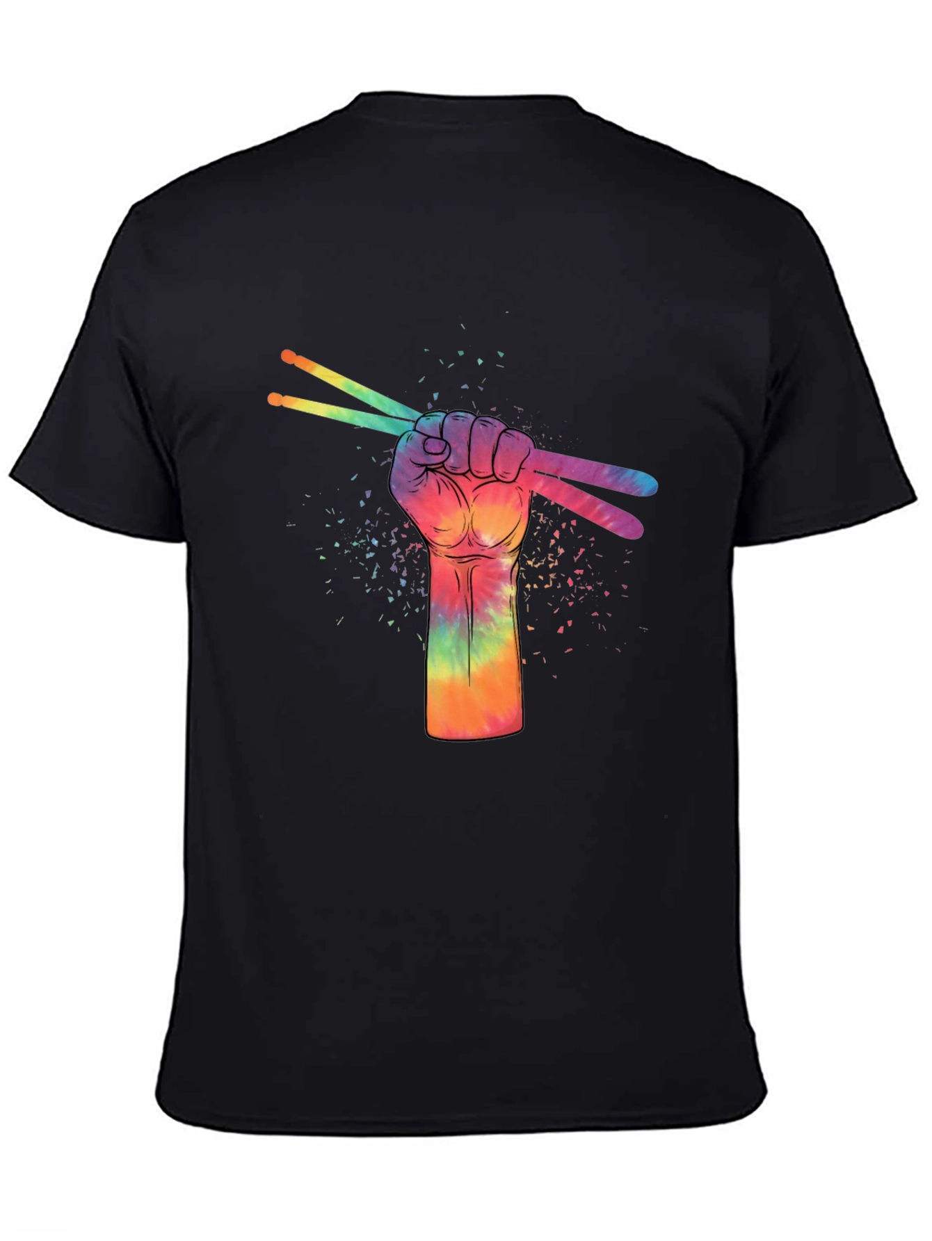 Rainbow Drummer Hand Black T-Shirt