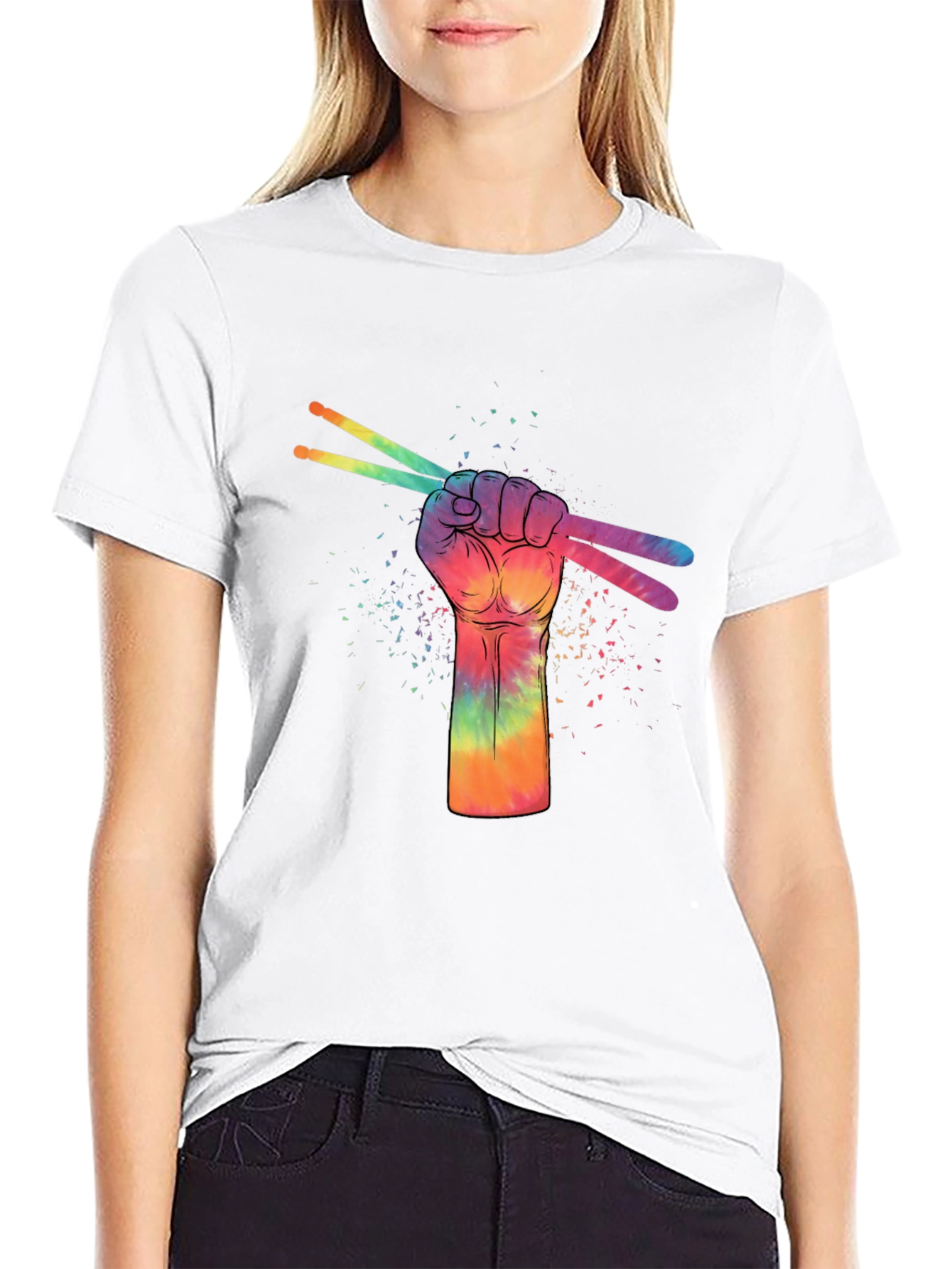 Rainbow Drummer Hand Black T-Shirt