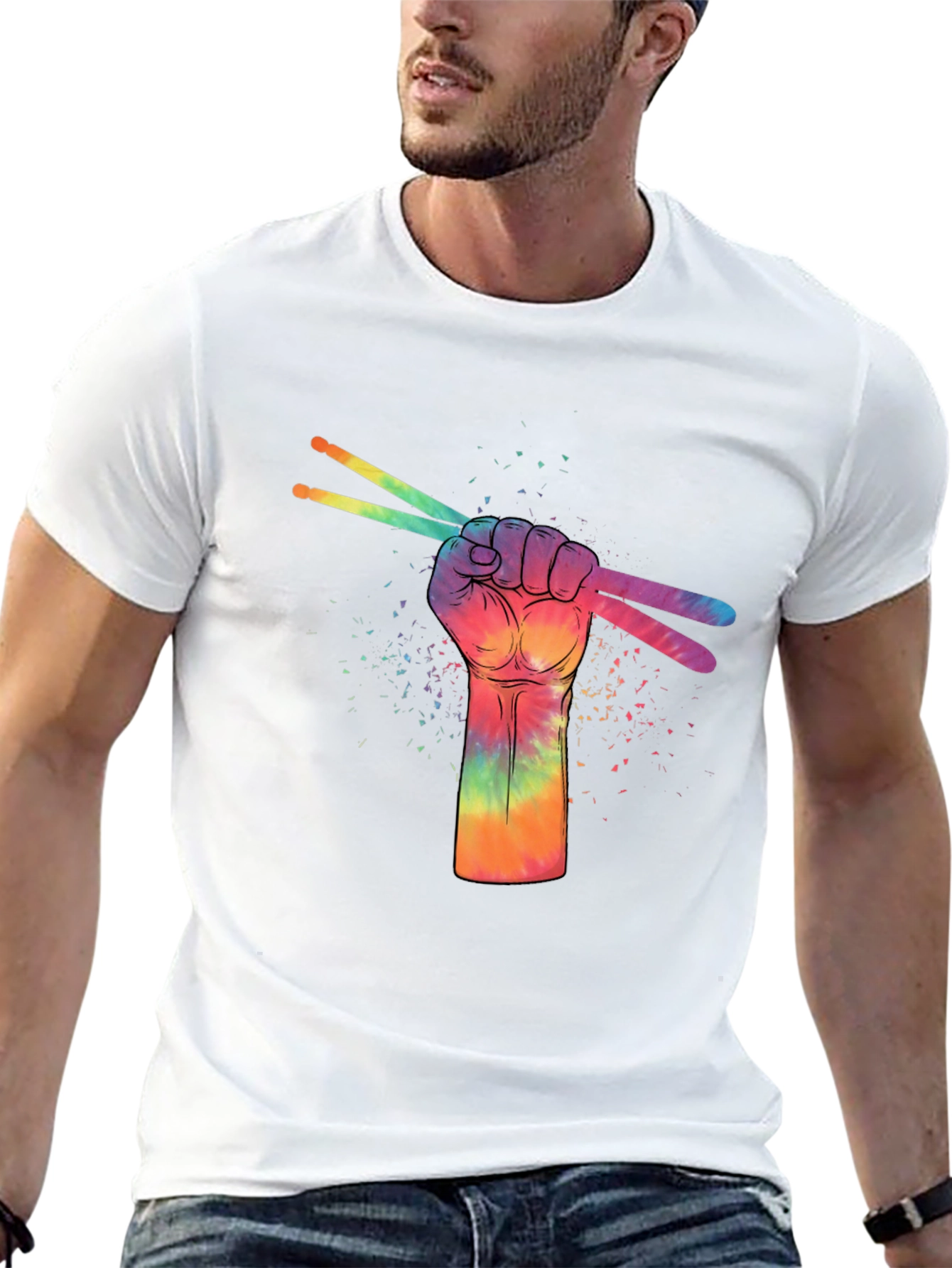Rainbow Drummer Hand Black T-Shirt