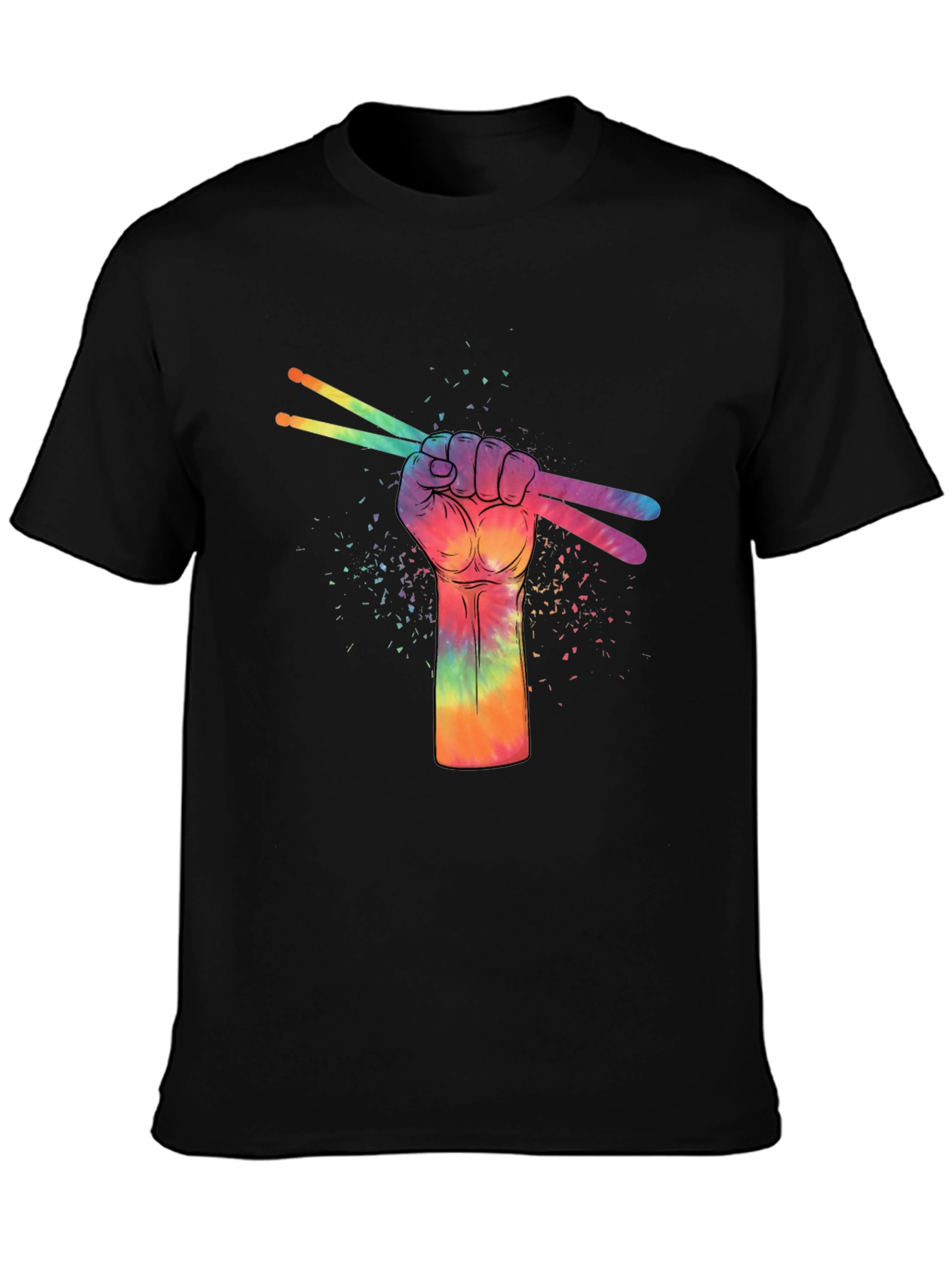 Rainbow Drummer Hand Black T-Shirt