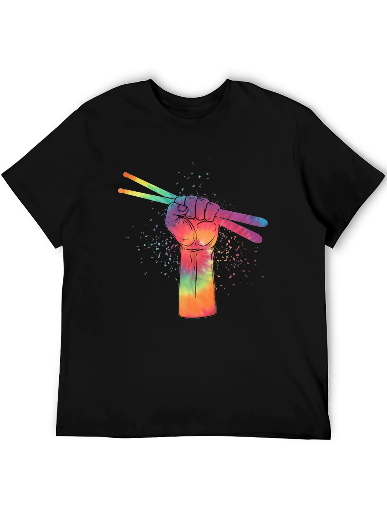 Rainbow Drummer Hand Black T-Shirt
