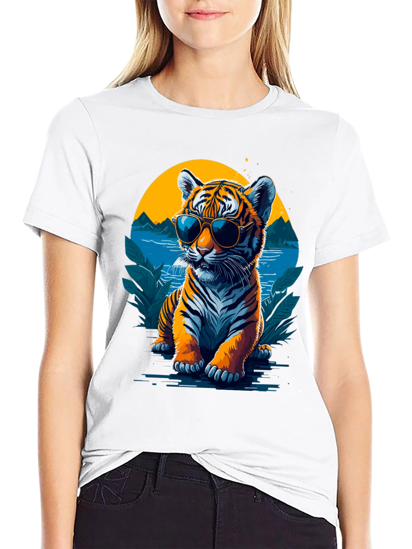Cool Tiger Graphic Tee - Black Cotton Blend