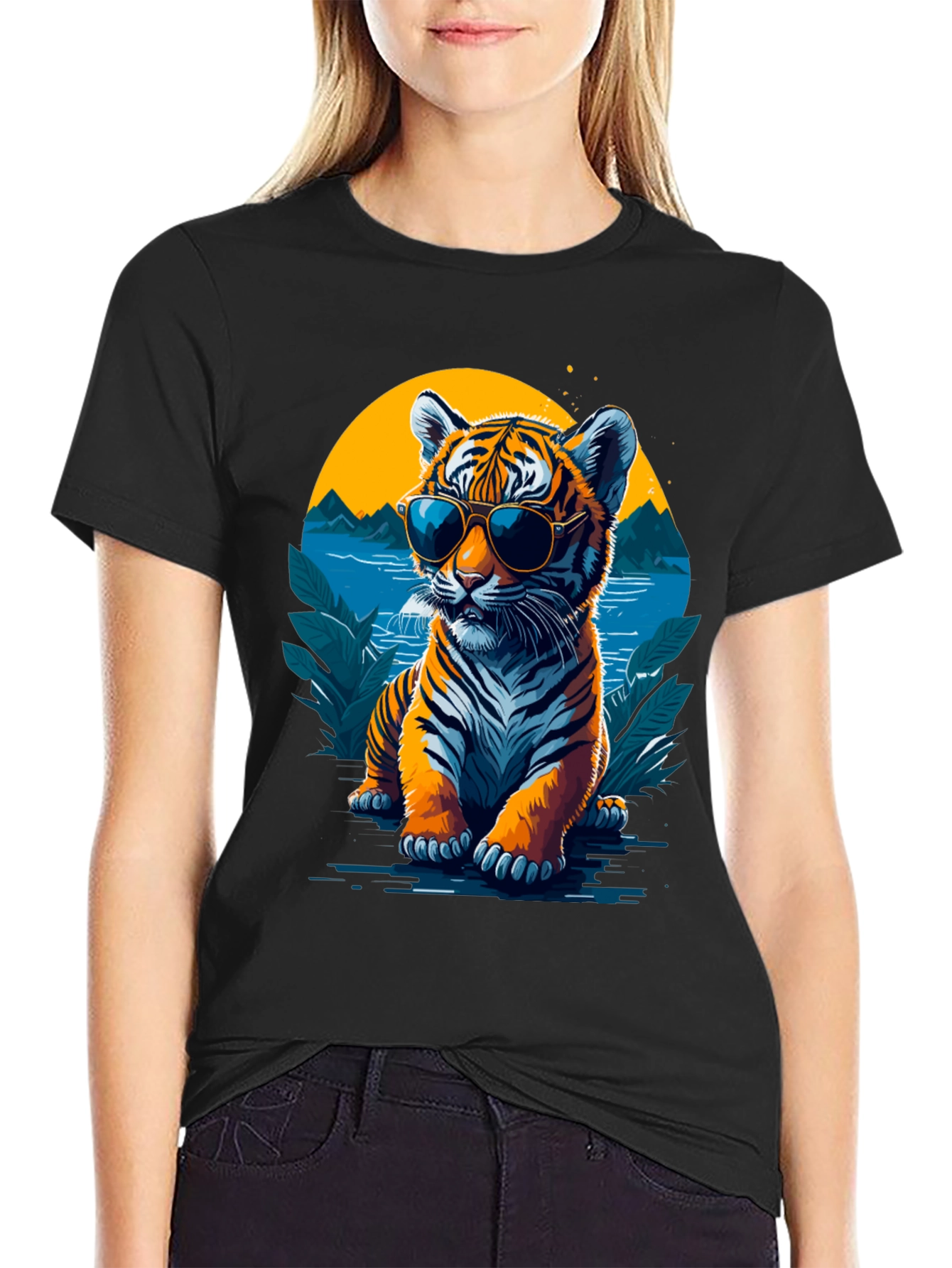 Cool Tiger Graphic Tee - Black Cotton Blend