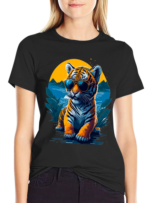 Cool Tiger Graphic Tee - Black Cotton Blend