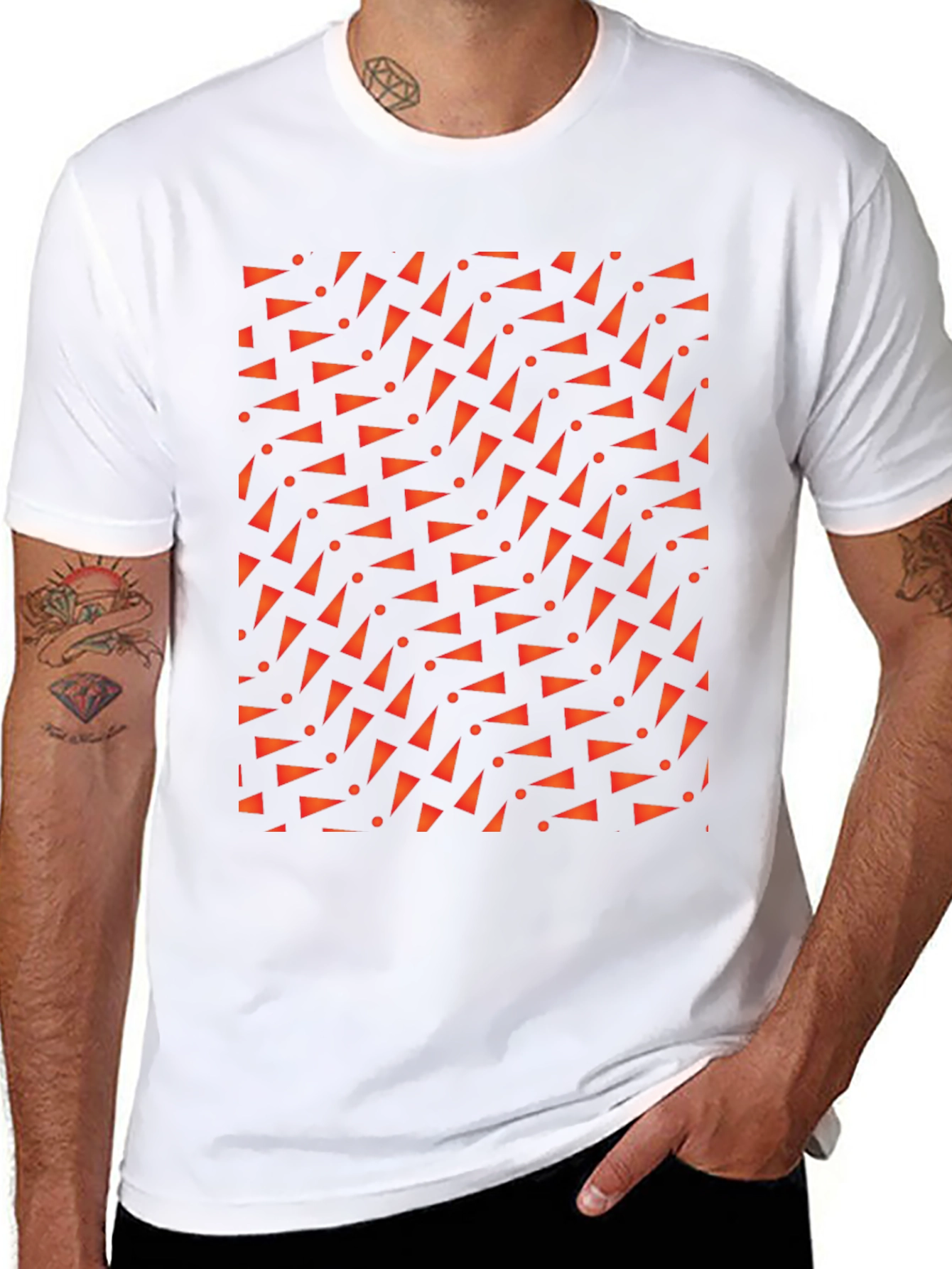 Geometric Triangle Pattern Black T-Shirt